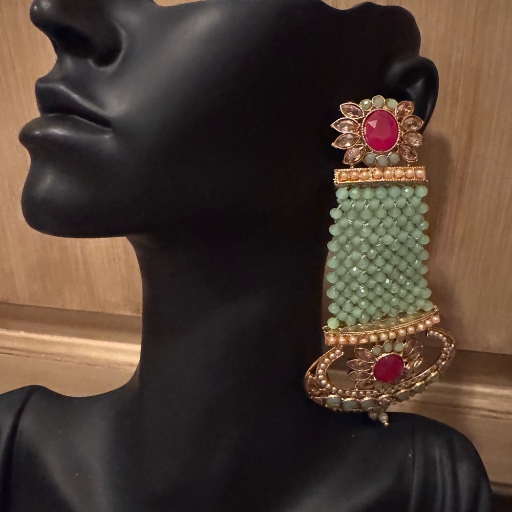 Chic Gold and Green Beaded Earrings